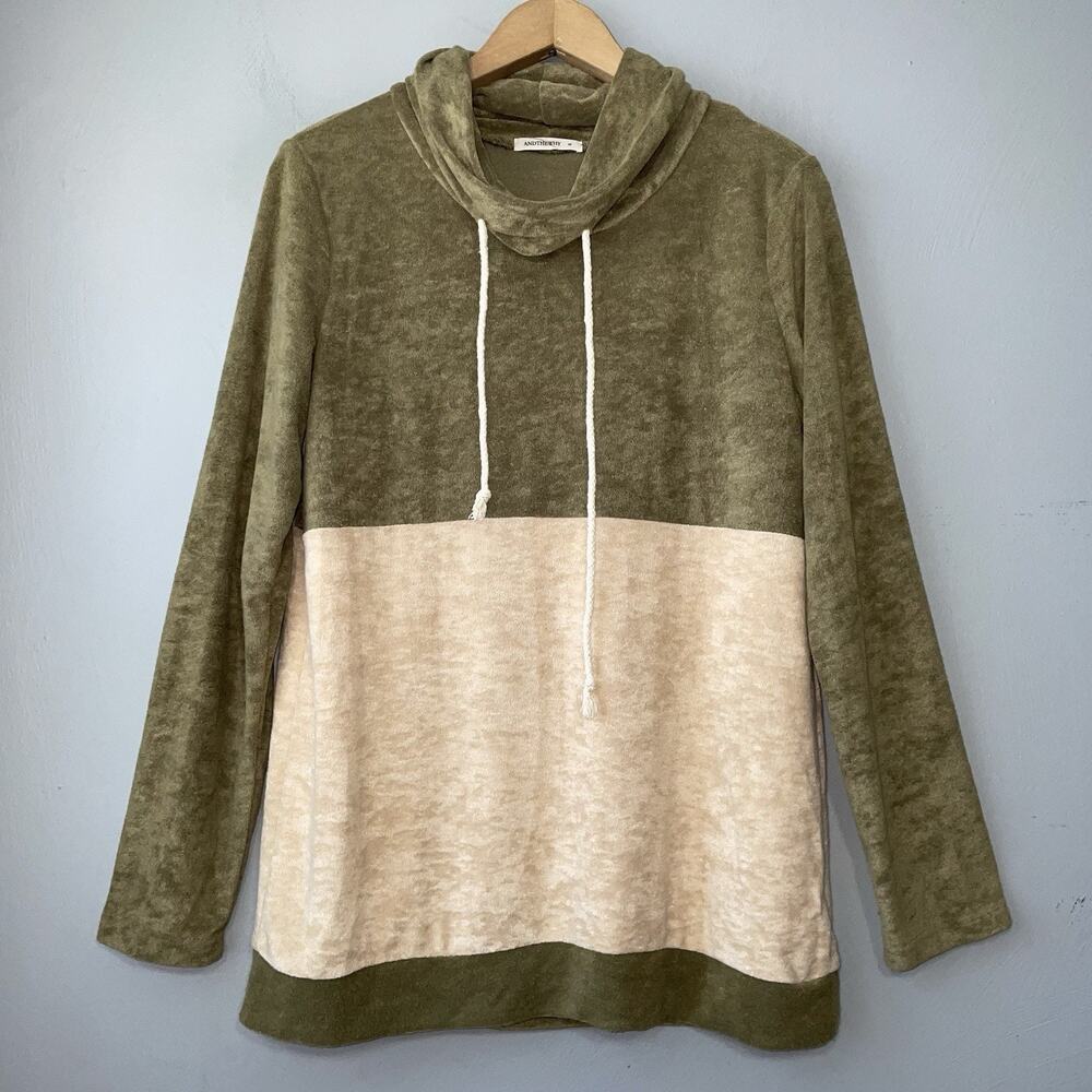 AndTheWhy Pullover Size Medium Colorblock Cowl Neck Terry Top Athleisure Cozy